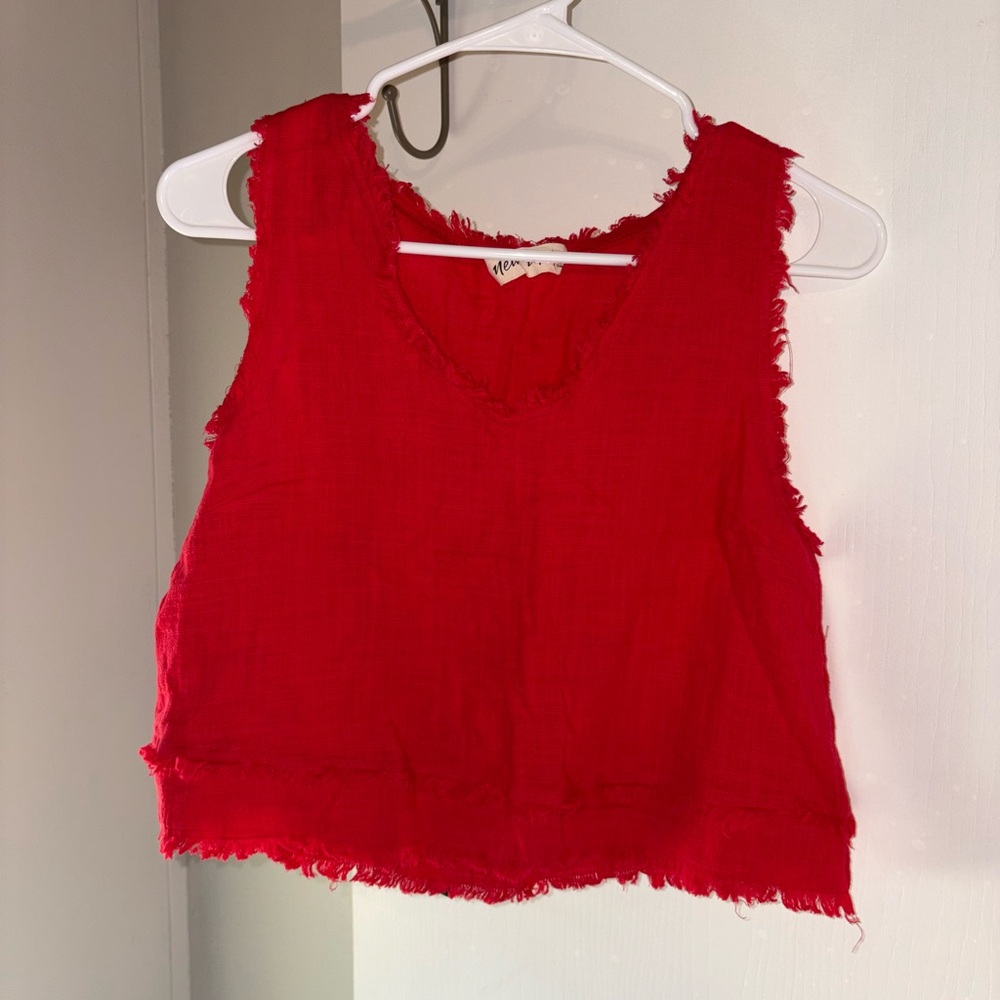 Vibrant Red Frayed Hem Tank Top